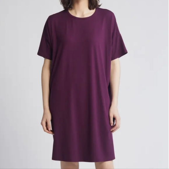 Eileen Fisher Blackberry Boxy Crewneck T Shirt Dress L - Picture 1 of 9